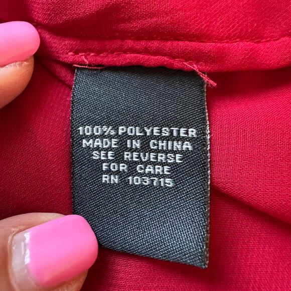 Zac & Rachel Red Top Sz XL Sheer Split Long Sleeve Hi-Low Boho Chic Romantic - Picture 9 of 10